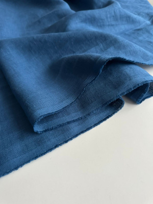 Ткань для шитья. Лён с эффектом мятости "синий 1241” арт. 1241КР | Ellie Fabrics