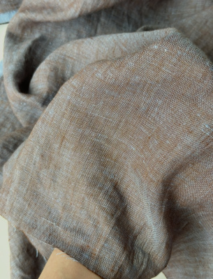 Ткань лён с эффектом мятости "коричнево-голубой меланж” арт. 419КР | Ellie Fabrics